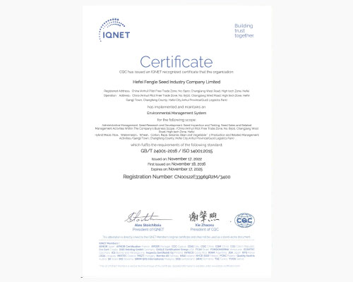 环境管理体系认证证书（国际版）